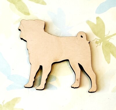 PUG dog Laser wood cut out,3&quot; tall,1/4&quot; Unfinished birch,not painted,diy,paint yourself,craft supply,supplies,DOGS,PUGS