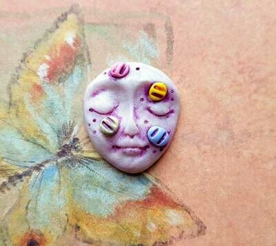 Polymer Clay face Cabochon,Flat back bead,1 1/8&quot; by 1&quot;,handmade supply,focal bead,no hole,one of a kind,ooak cabochons,beads
