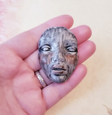 LARGE Polymer Clay face Cabochon,Flat back bead,handmade supply,focal bead,no hole,art bead
