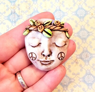 LARGE Polymer Clay face Cabochon,Flat back bead,handmade supply,focal bead,no hole,art bead