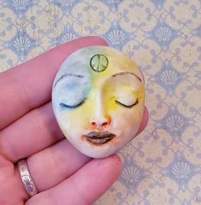 LARGE Polymer Clay face Cabochon,Flat back bead,handmade supply,focal bead,no hole,art bead