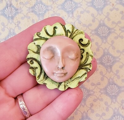 LARGE Polymer Clay face Cabochon,Flat back bead,handmade supply,focal bead,no hole,art bead