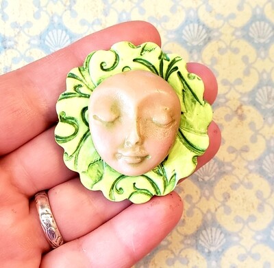 LARGE Polymer Clay face Cabochon,Flat back bead,handmade supply,focal bead,no hole,art bead