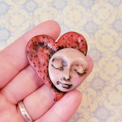 LARGE Polymer Clay face Cabochon,Flat back bead,handmade supply,focal bead,no hole,art bead