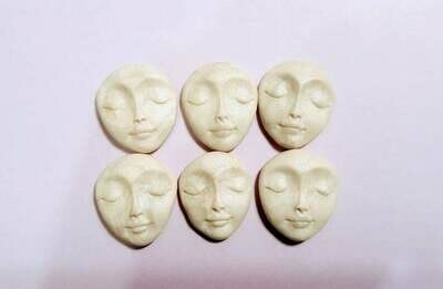 6 pc lot Plain Polymer Clay face Cabochon,faces,Flat back bead,1 1/8&quot;,handmade supply,focal bead,no hole,art bead