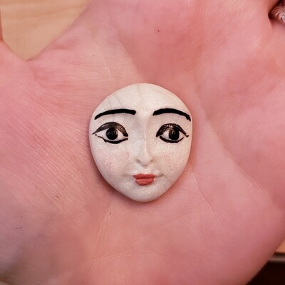 Polymer Clay face Cabochon,Flat back bead,1 1/8&quot; by 1&quot;,handmade supply,focal bead,no hole,one of a kind,ooak cabochons,beads