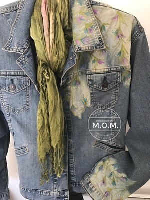 Thread Painted Flowers-Denim Jacket Up~Cycle