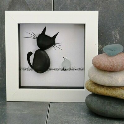 Pebble art - Cat and Bird