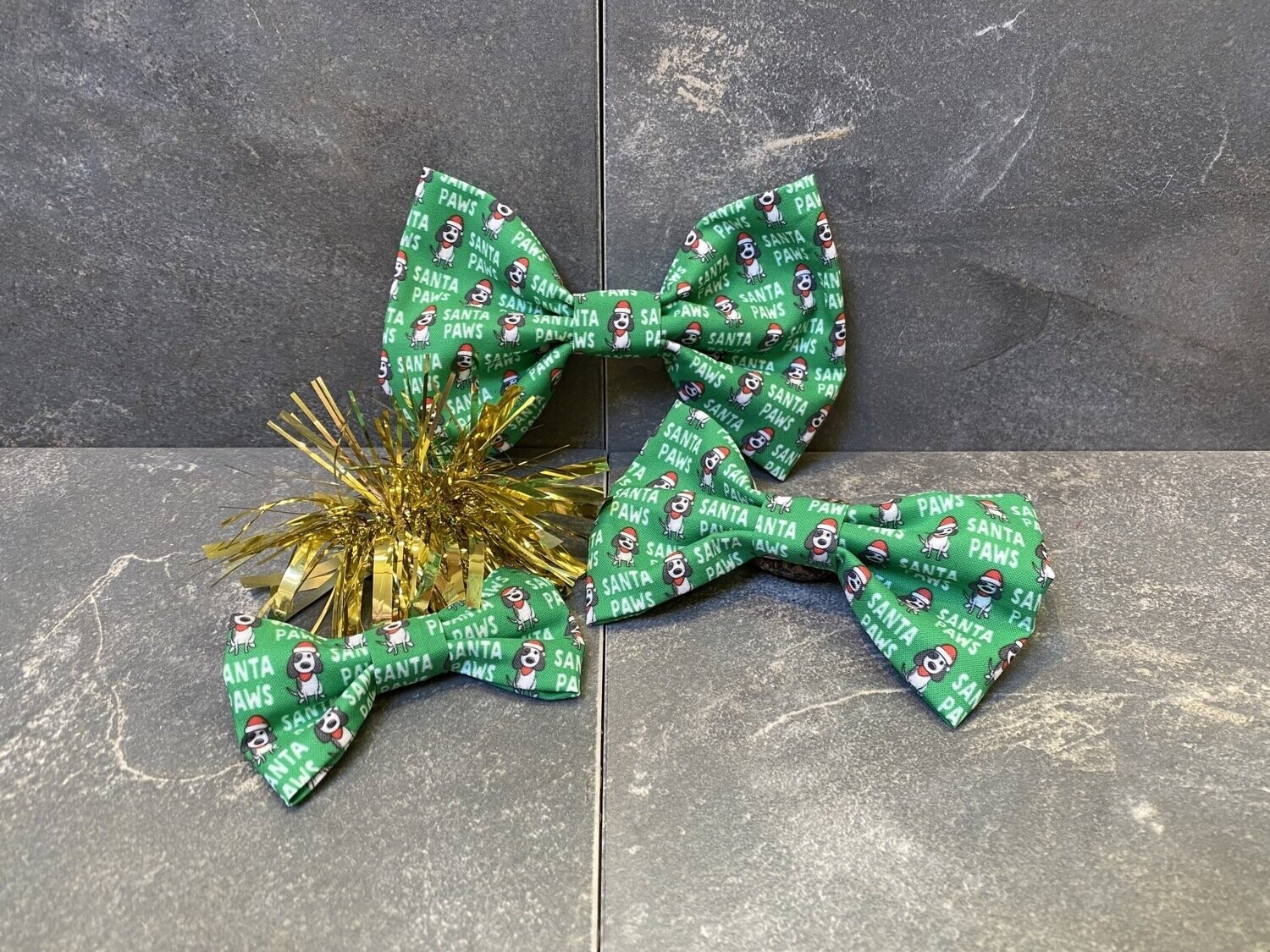 Christmas Bow tie - Santa Paws on green