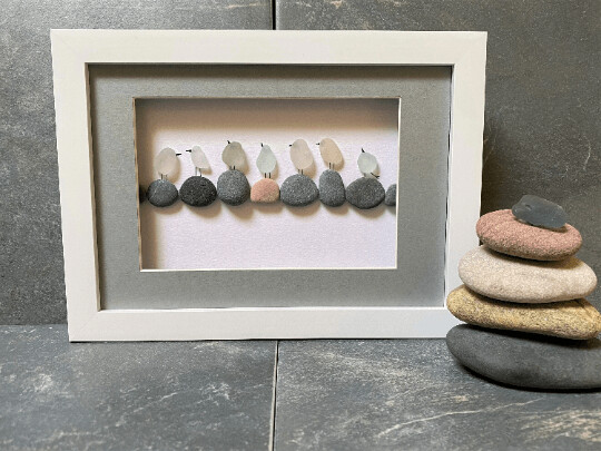 Sea Glass Art - Gulls on rocks