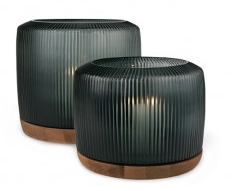 GUAXS San Francisco Lantern XL glass dark indigo/base walnut