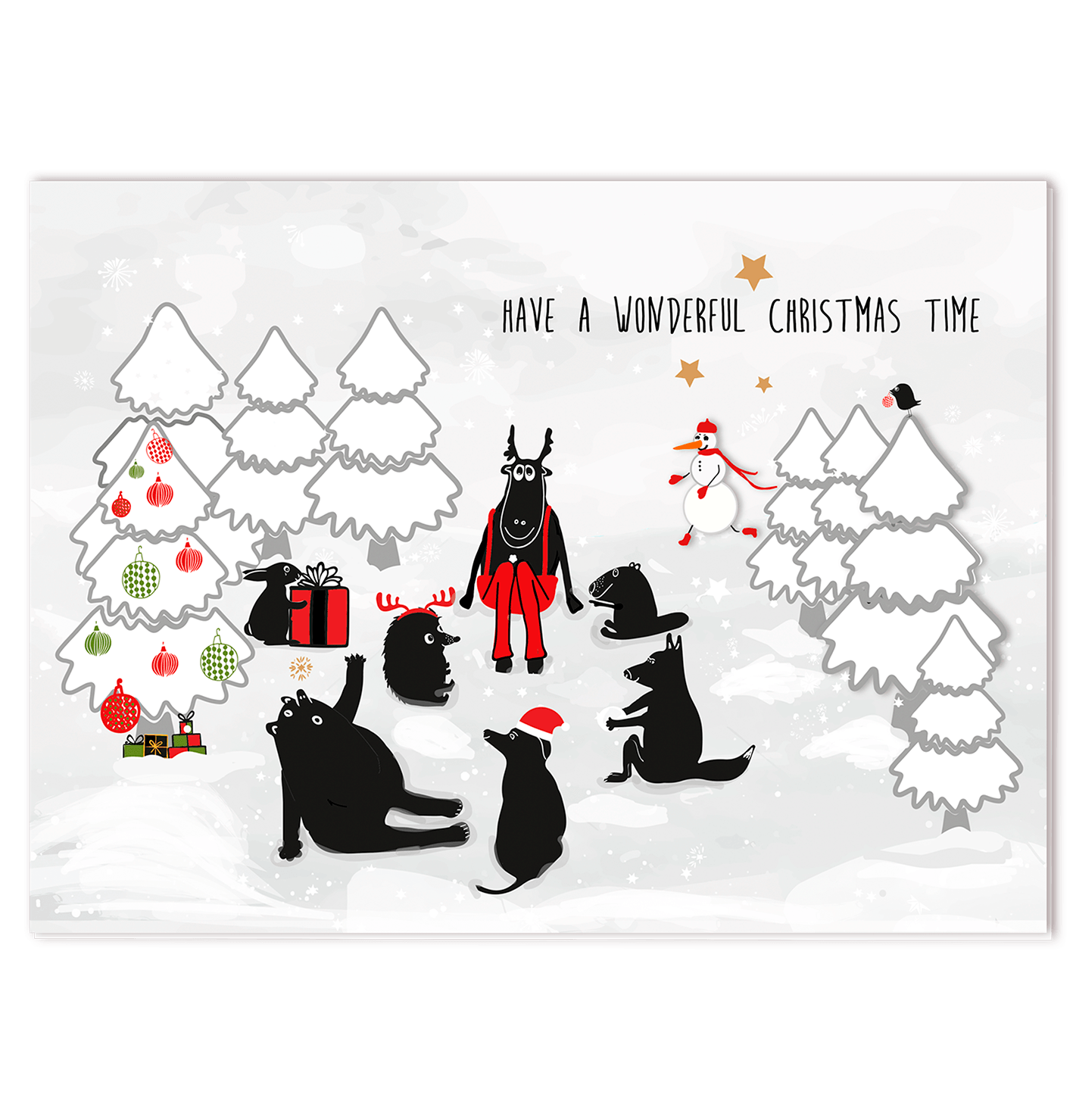 Grusskarte ' Weihnachten mit den Tieren des Waldes'