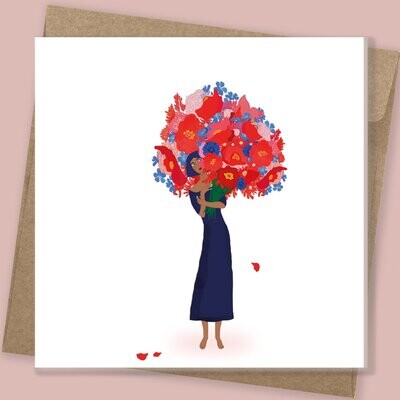 Gruss- und Glückwunschkarte 'Mädchen mit Blumenstrauß'