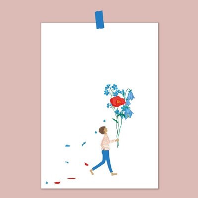 Print - Blumenjunge - Glockenblume, Vergissmeinnicht, Klatschmohn - Posterdruck DIN A5