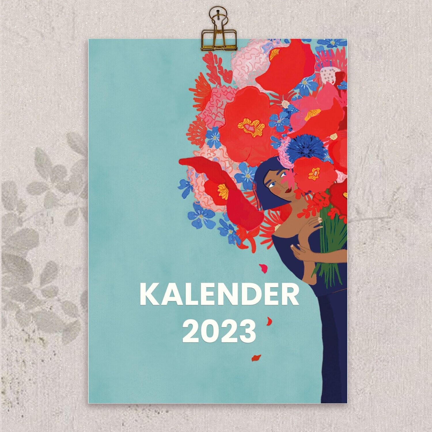 Wandkalender 2023 mit 12 Illustrationen, Monatsplaner- Fest- und Feiertagsübersicht - DIN A4