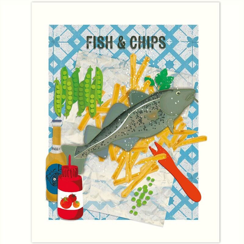 Print - Kitchen Art - Fish & Chips -  Kleines Poster 21 x 25 cm