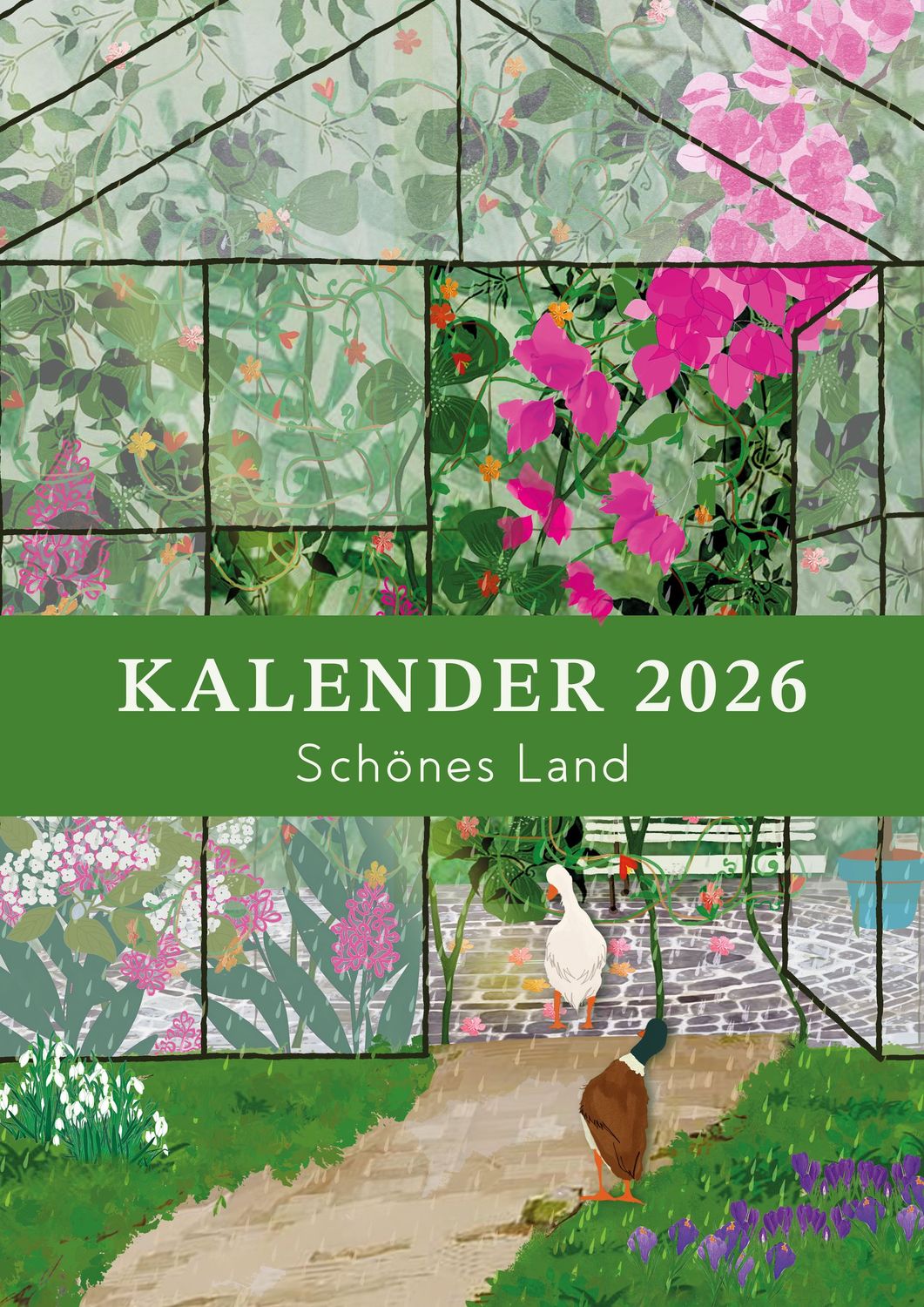 Wandkalender 2026  mit 12 Illustrationen, Monatsplaner- Fest- und Feiertagsübersicht - in 2 Größen