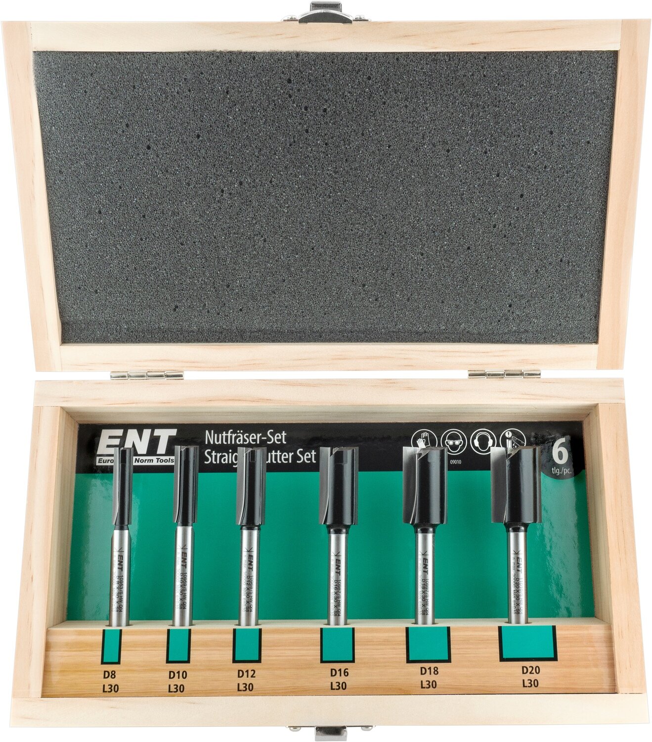 Nutfräser-Set mit Hartmetall-Bohrschneide mit langem Schaft D 8-10-12-16-18-20mm NL 30mm GL 90mm S 8mm         (ENT)