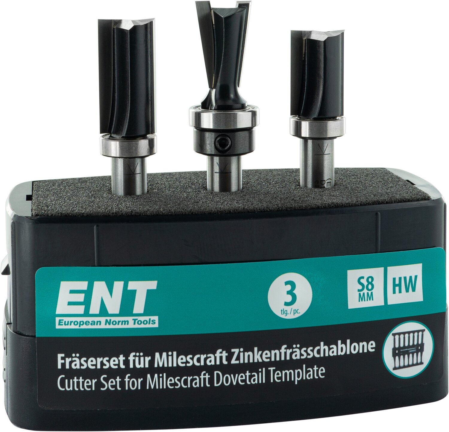 Fräserset für Milescraft Zinkenfrässchablone Zoll-Ausführung S 8mm               (ENT)