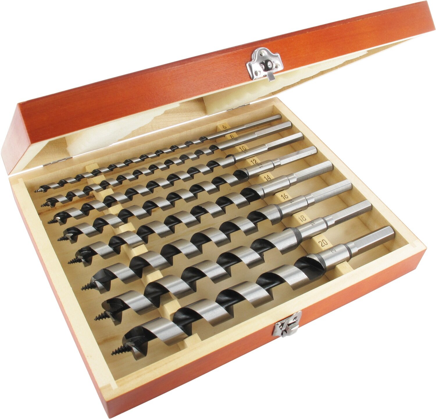 Schlangenbohrer-Set  in Holzbox D 6-8-10-12-14-16-18-20mm GL 230mm             (ENT)