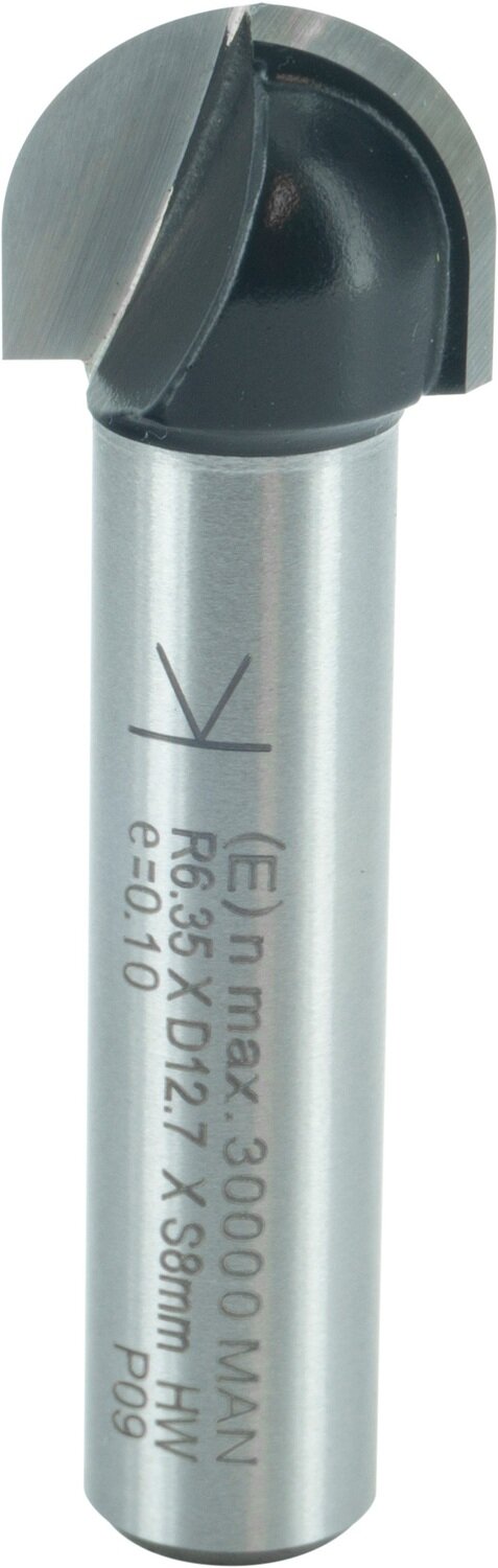 Hohlkehlfräser bohr- und umfangschneidend R 6,35mm D 12,7mm NL 9,5mm S 8mm SL 32mm       (ENT)