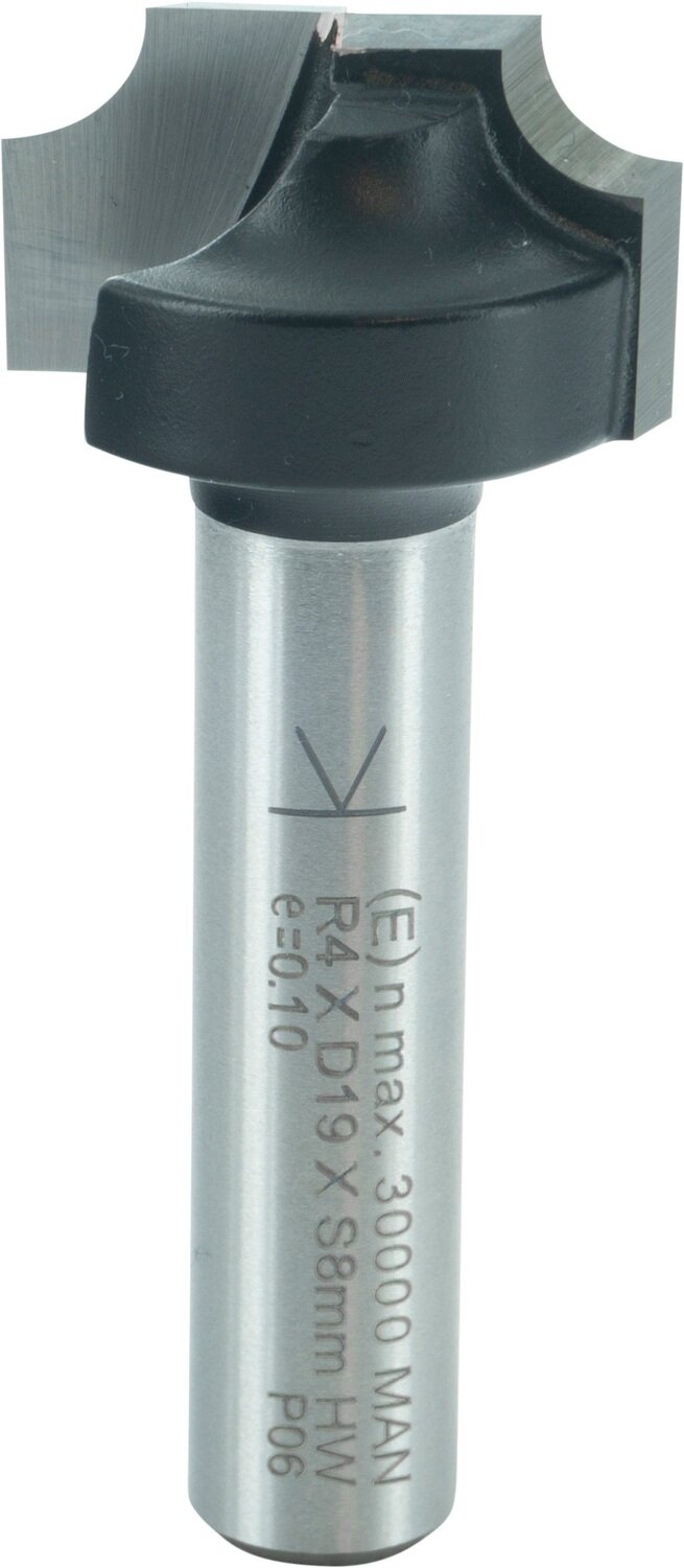 Viertelstabfräser für individuelle Kanten- und Oberflächenbearbeitung R 4mm D 19mm NL 11mm S 8mm SL 32mm       (ENT)