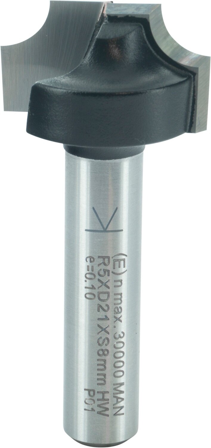 Viertelstabfräser für individuelle Kanten- und Oberflächenbearbeitung R 5mm D 21mm NL 12mm S 8mm SL 32mm       (ENT)