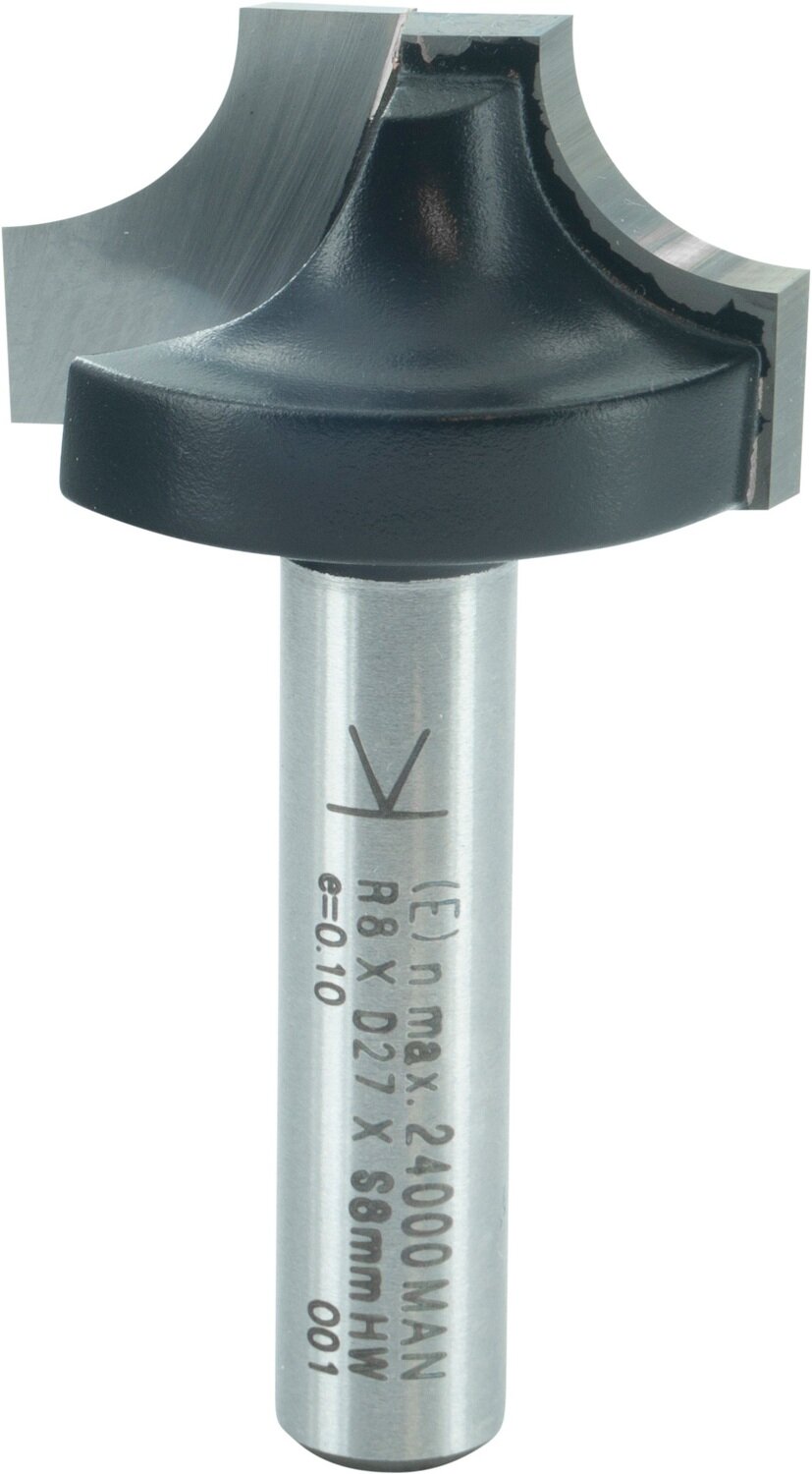 Viertelstabfräser für individuelle Kanten- und Oberflächenbearbeitung R 8mm D 27mm NL 15mm S 8mm SL 32mm       (ENT)