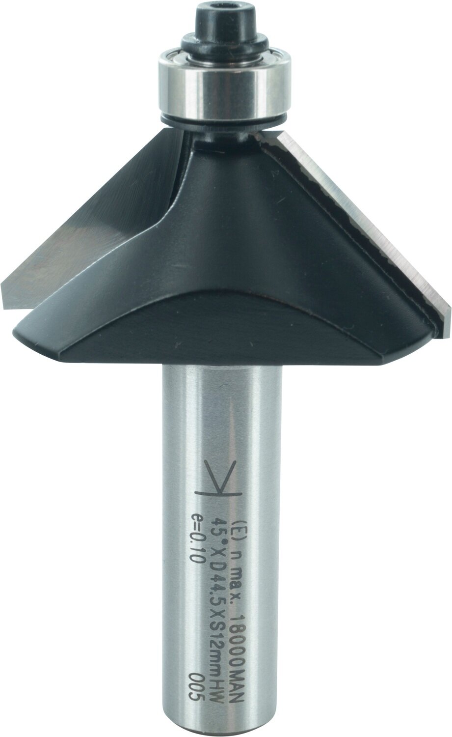 Fasefräser 45° mit Kugellager E 45° D 44,5mm NL 15,9mm S 12mm SL 40mm       (ENT)