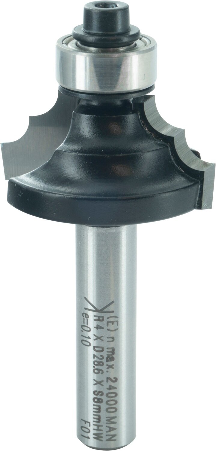Doppelradienfräser mit Kugellager R 4mm D 28,6mm NL 12,7mm S 8mm SL 32mm       (ENT)
