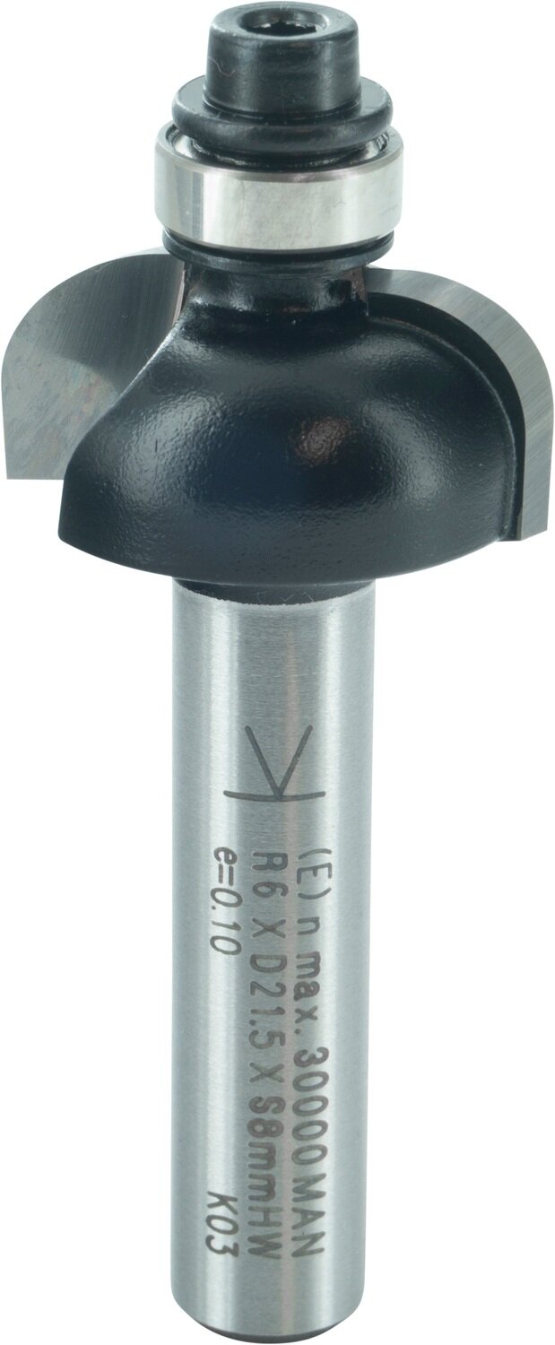 Hohlkehlfräser mit Kugellager R 6mm D 21,5mm NL 9,5mm S 8mm SL 32mm       (ENT)