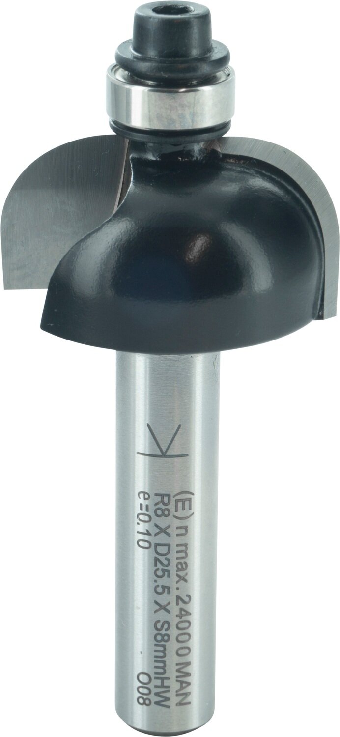 Hohlkehlfräser mit Kugellager R 8mm D 25,5mm NL 12,7mm S 8mm SL 32mm       (ENT)