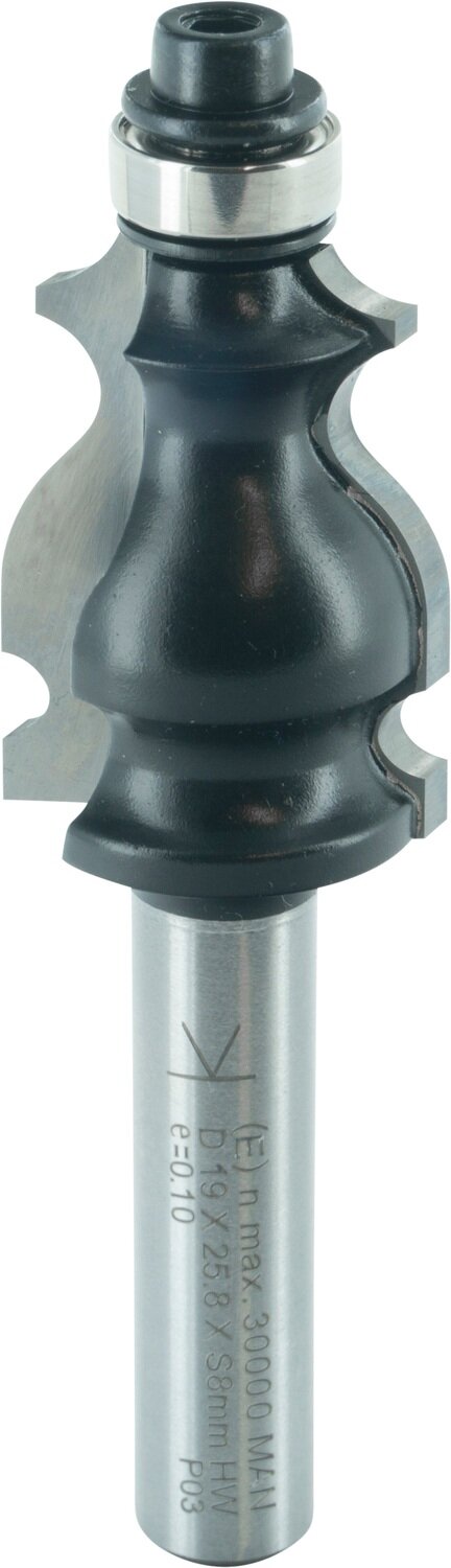 Dekorativer Langprofilfräser mit Kugellager R 2mm D 19mm NL 24,4mm S 8mm SL 32mm       (ENT)