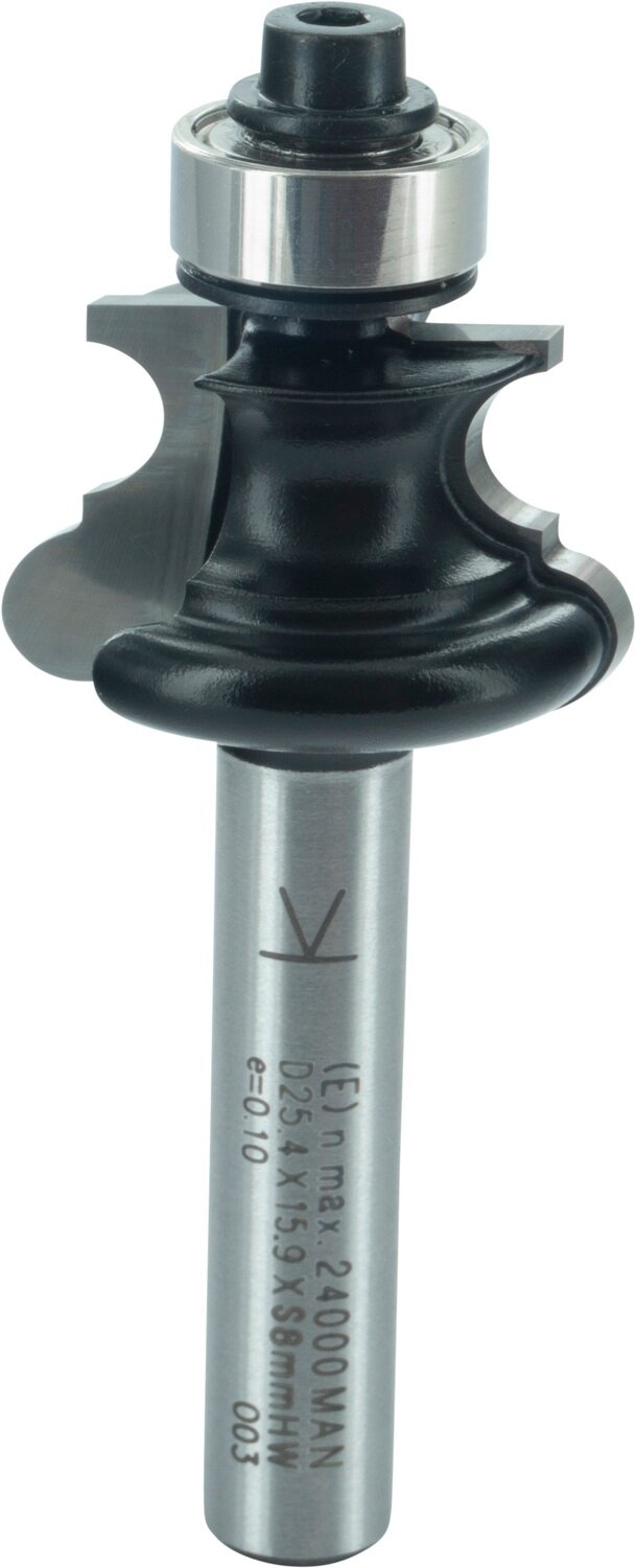 Rollladenfräser  Konkaver und konvexer Radius, mit Kugellager R 3,18mm D 25,4mm NL 15,9mm S 8mm SL 32mm       (ENT)
