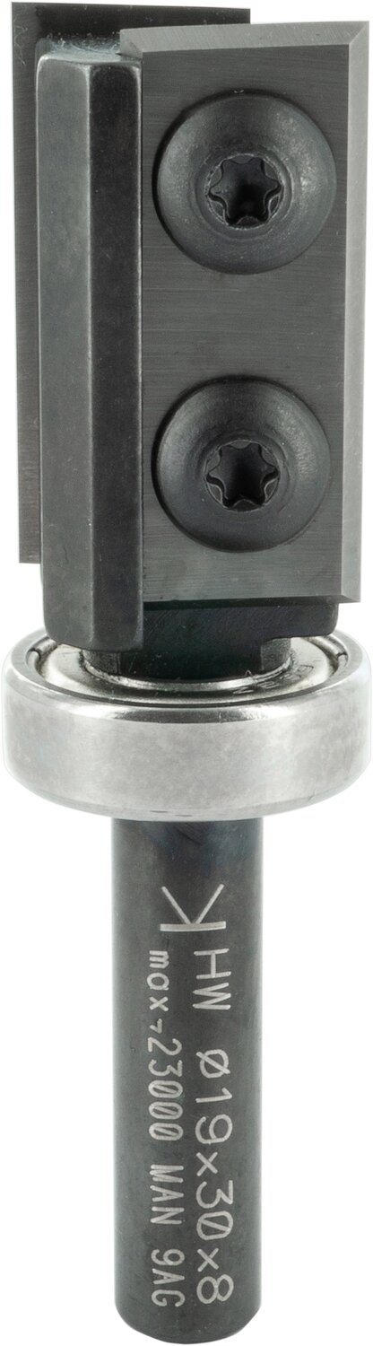 Bündigfräser mit Wendemesser und Kugellager am Schaft D 19mm NL 30mm S 8mm GL 69mm         (ENT)