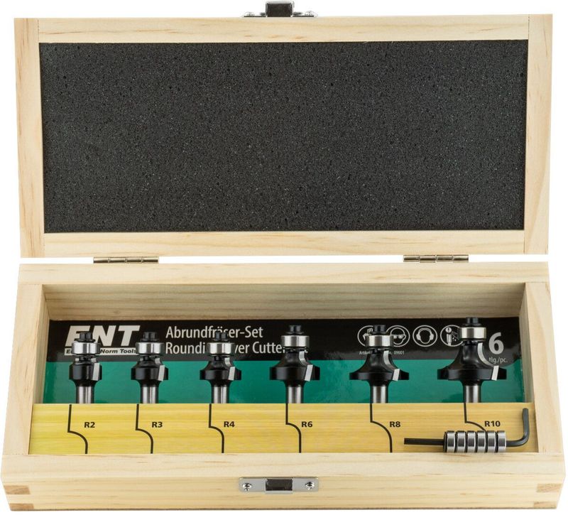 Abrund- und Viertelstabfräser-Set  Kombiniertes Set mit zwei Kugellagerdurchmessern R 2-3-4-6-8-10mm ØKL 9,5/12,7mm S 8mm           (ENT)