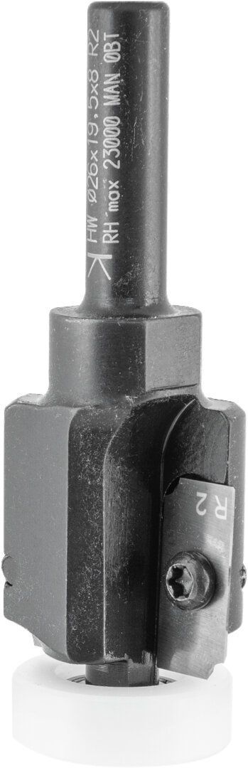 Abrund- und Viertelstabfräser  mit Wendemesser und Kugellager R 3mm D 26mm NL 19,5mm ØKL 20/16mm U 0/2mm S 8mm     (ENT)