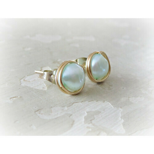 Blue freshwater pearl earrings in gold