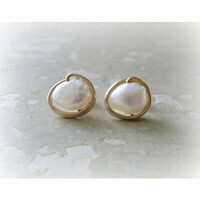 Gold wrapped fresh water pearl stud earrings
