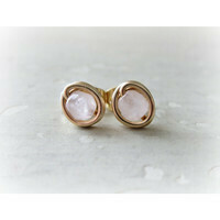 Give some love, Gold Rose Quartz Stud Earrings