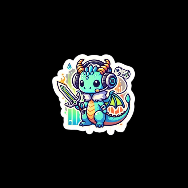 Chibi dragon with sword and controller 