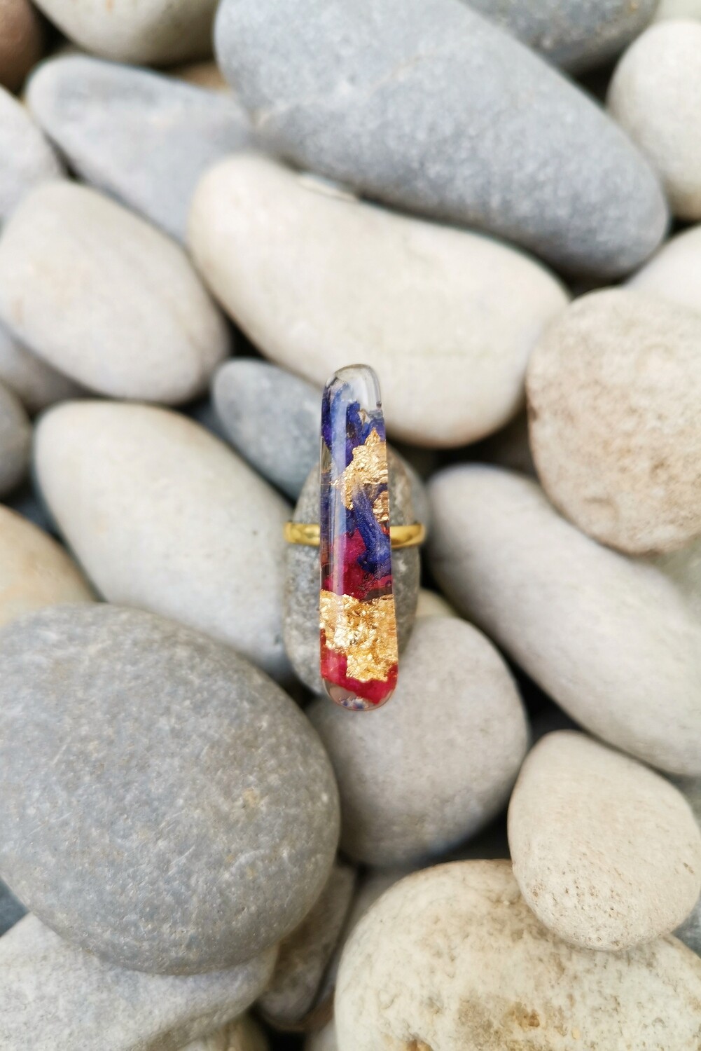 Gold Leaf, Bougainvillea and Blue Flower Ring