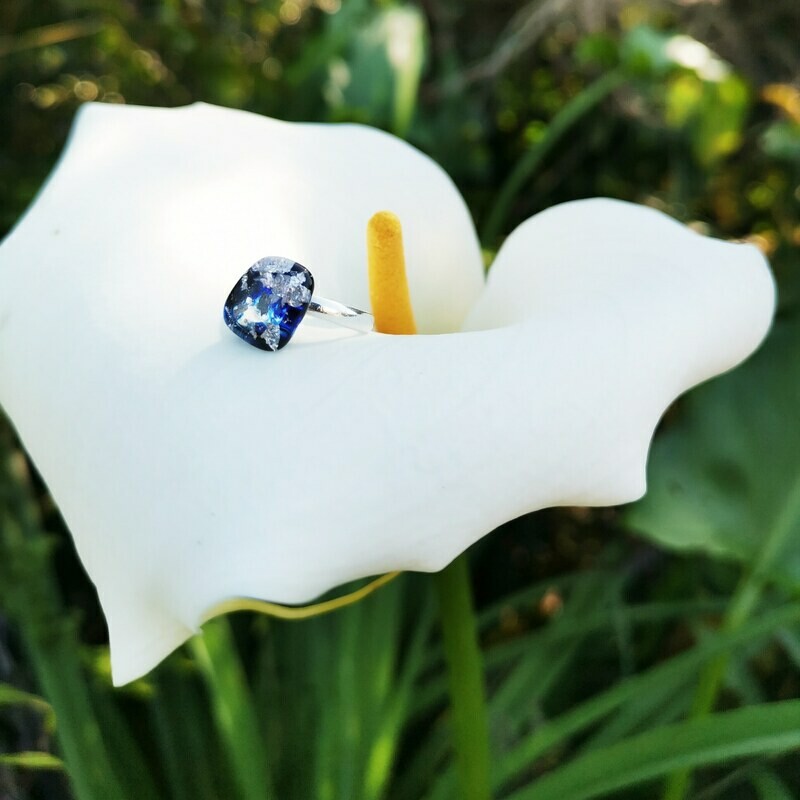 Royal Blue and Silver Leaf Ring