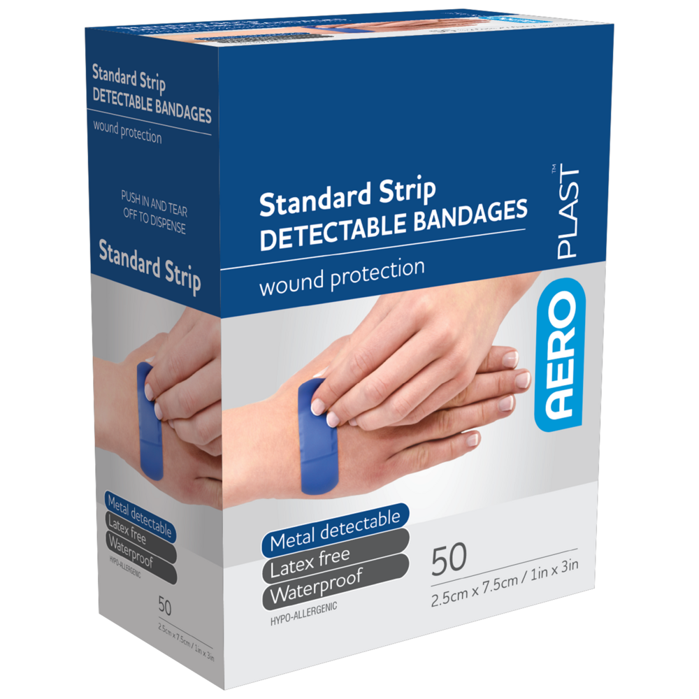 AEROPLAST Standard Detectable Strips 7.5 x 2.5cm Box/50 x 12 (Minimum Order)