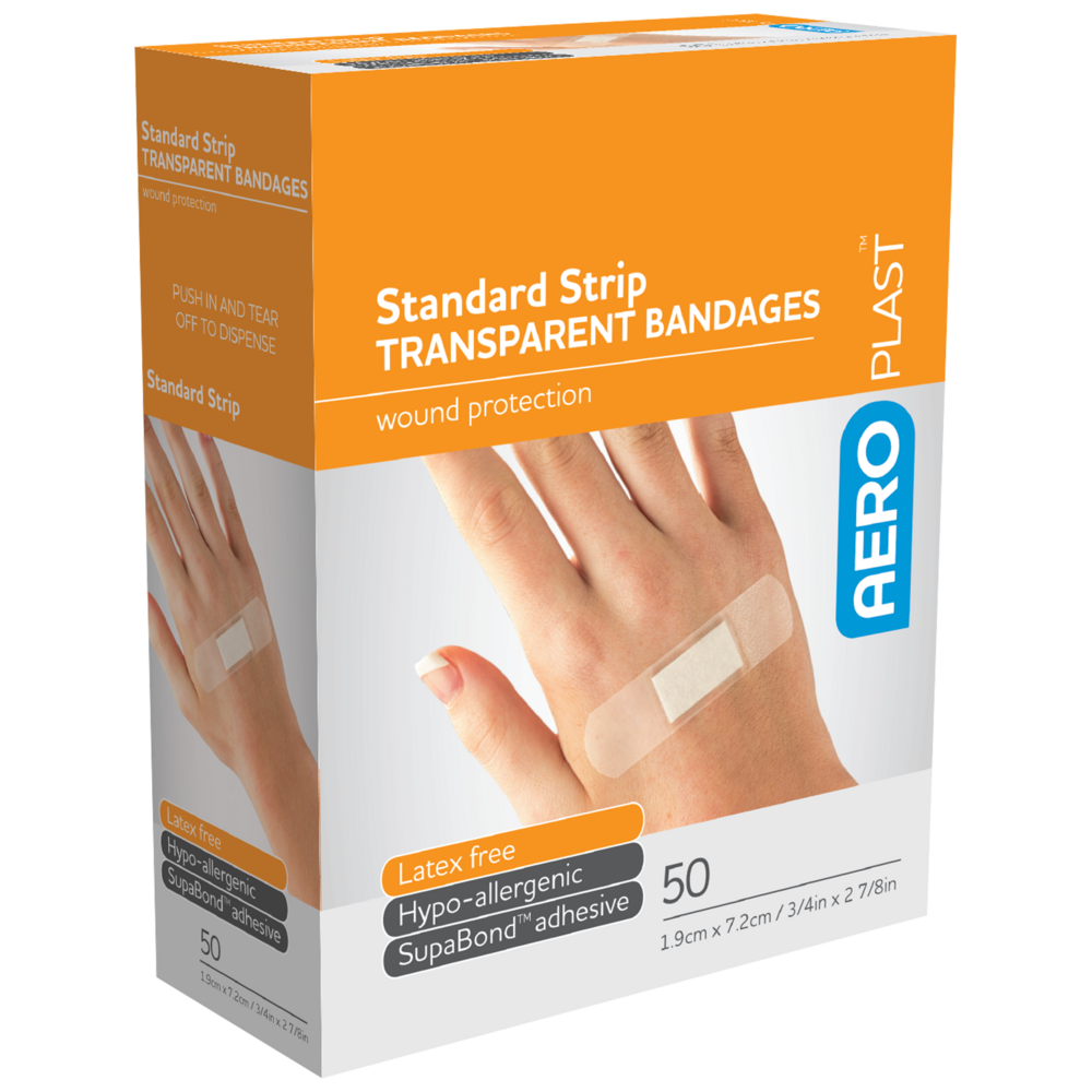 AEROPLAST Transparent Standard Strip 7.2 x 1.9cm Box/50 x 12 (Minimum Order)