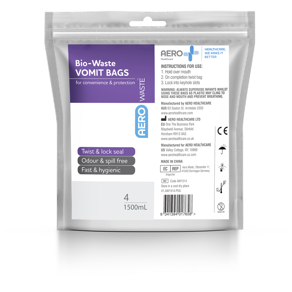 AEROWASTE Bio-Waste Vomit Bag 1500ml Bag/4 x 6 (Minimum Order)