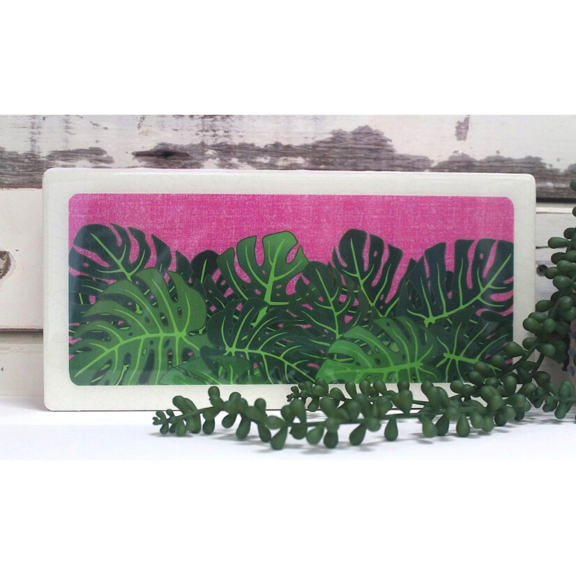 Plants on Pink Woodblock - Monstera