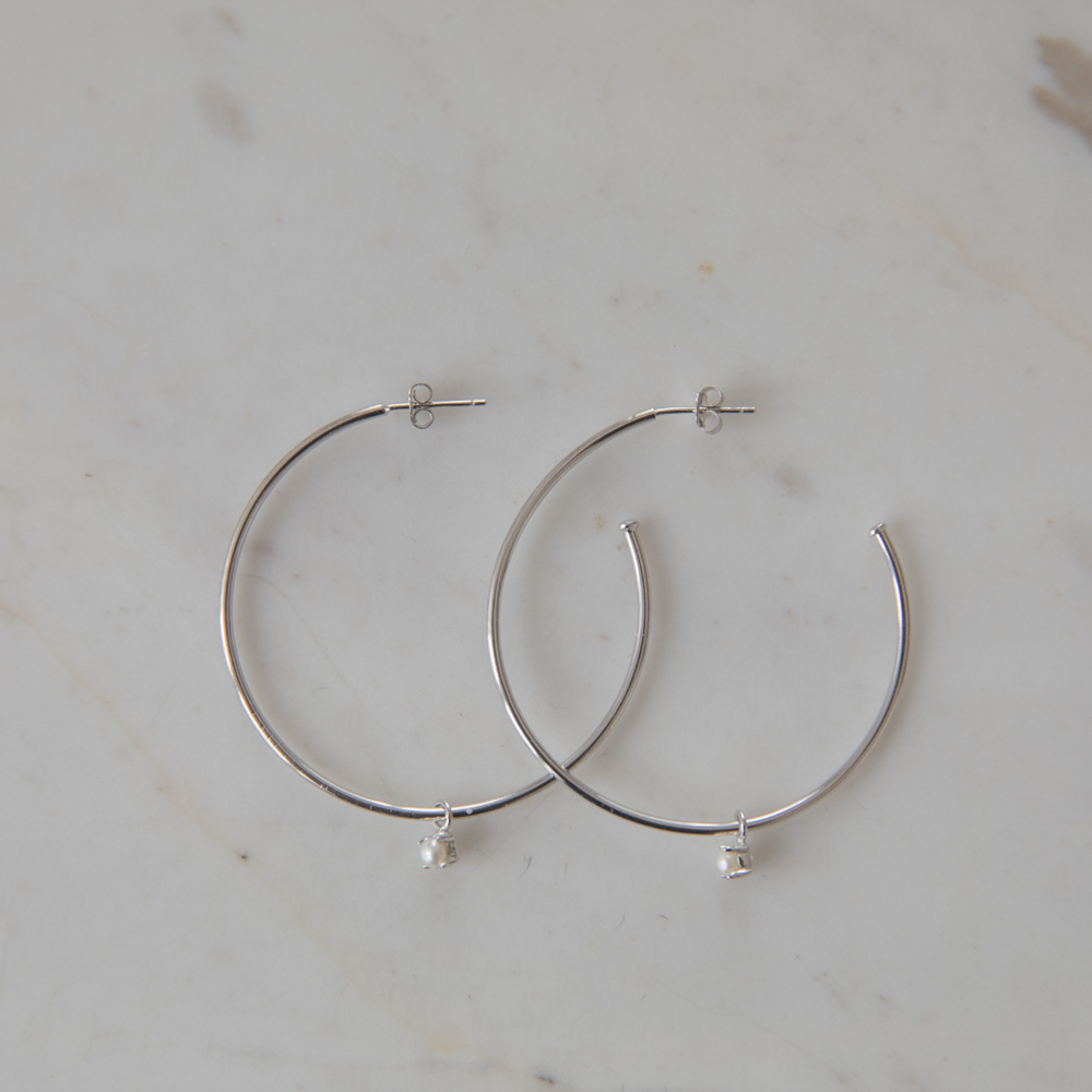 Hoops with Mini Pearl - Sterling Silver