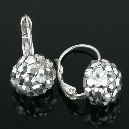 Swarovski Crystal Disco Ball Drop Earrings - Silver Plated - Silver