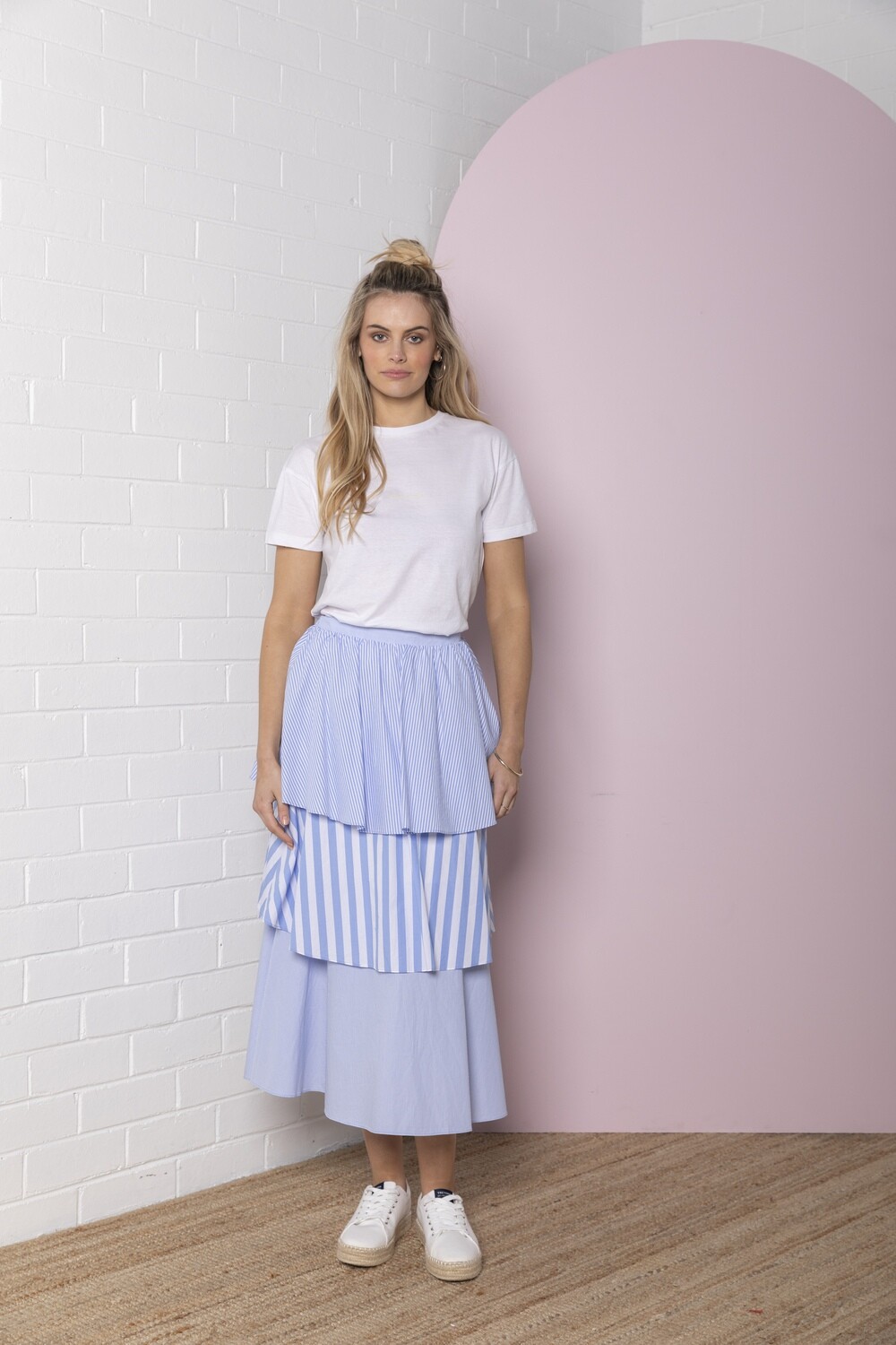 Tiered Stripe Skirt - Marine Blue Stripe